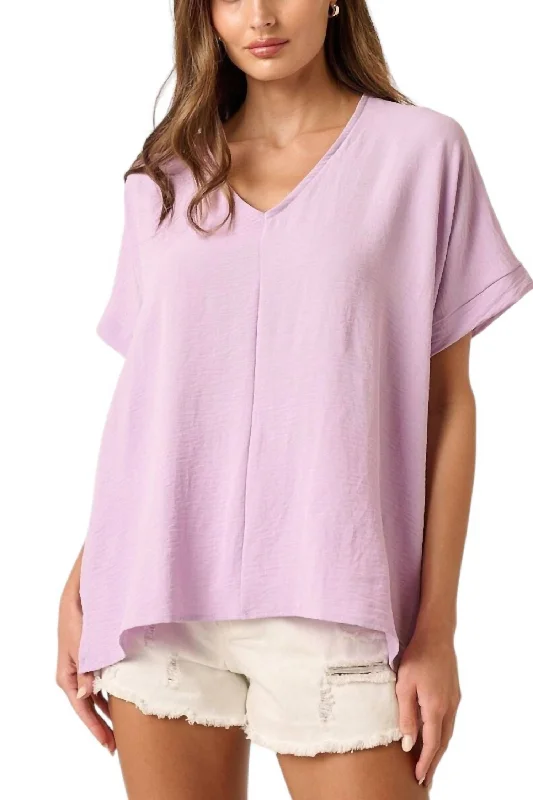 V-Neck Woven Top In Lilac