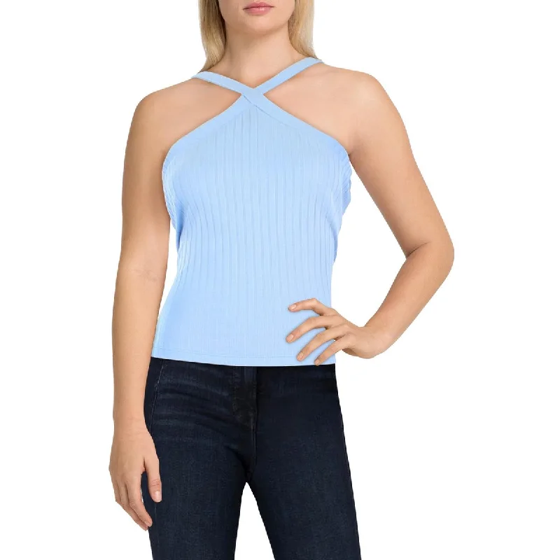 Womens Ribbed Stretch V-Neck Halter Top