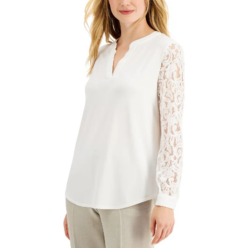 Womens V-Neck Lace Sleeve Blouse